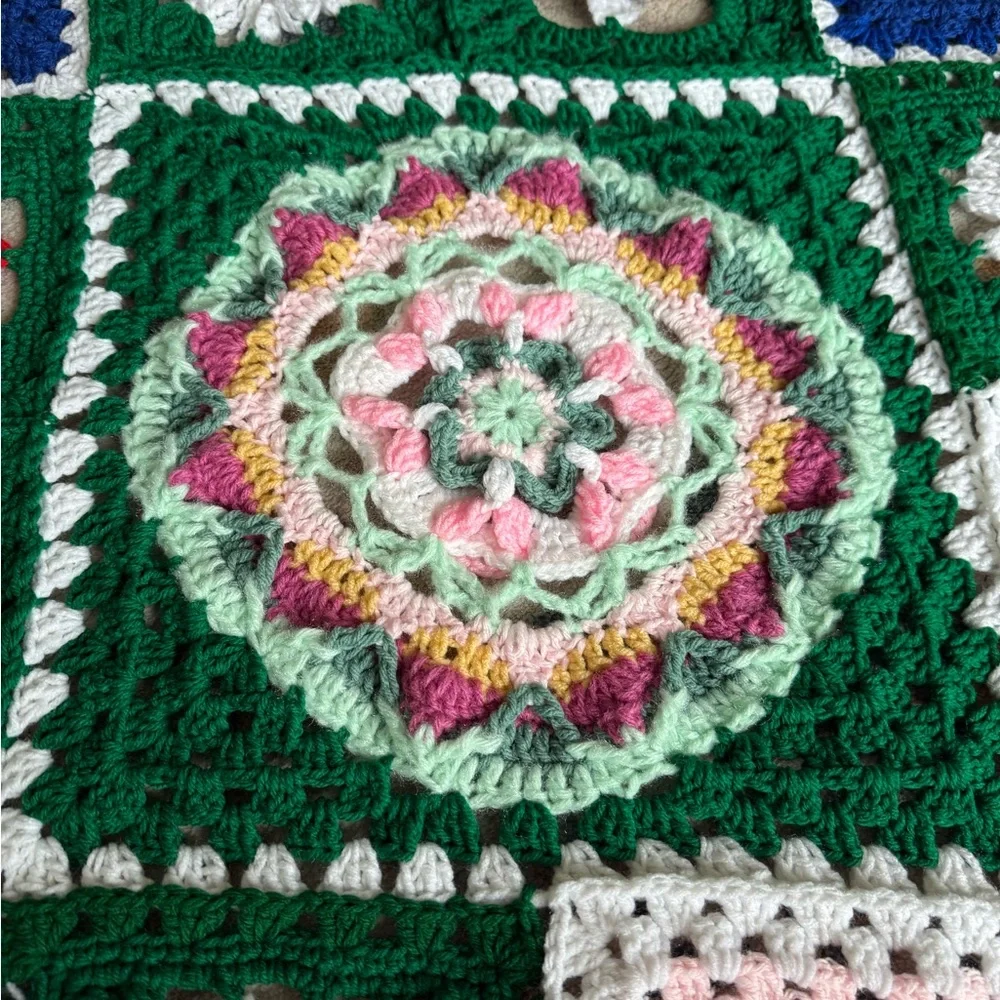 Secret garden style floral granny afghan Handmade Crochet blanket 75” x …